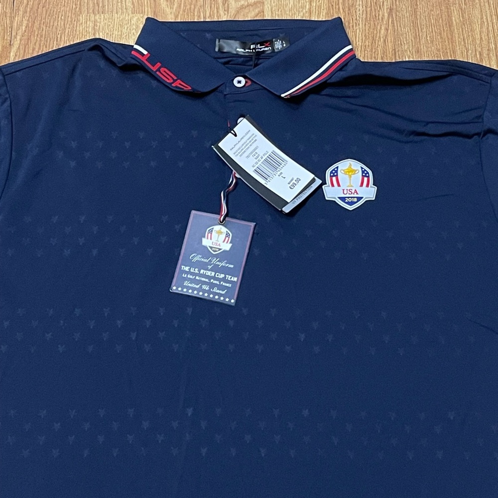 Ralph Lauren Polo Men’s Large Blue RLX Ryder Cup 2018 Golf USA Preppy Jersey